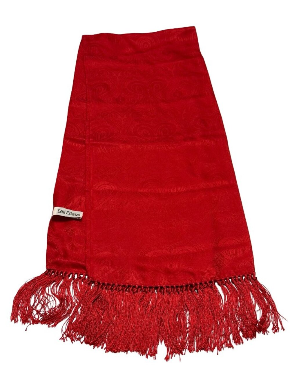 Bill Blass Red Silk Paisley Fringe Scarf Wrap Shawl 100% Silk